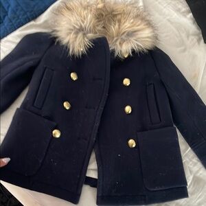 Crewcuts Navy Pea Coat with Faux Fur Trim